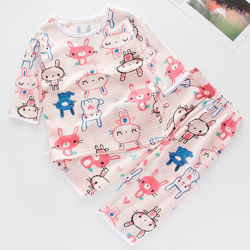 Summer Children Pajamas Short Sleeve Cartoon Cotton  Kids Clothes Tops+ Pants 2Pcs Suit Sleepwear