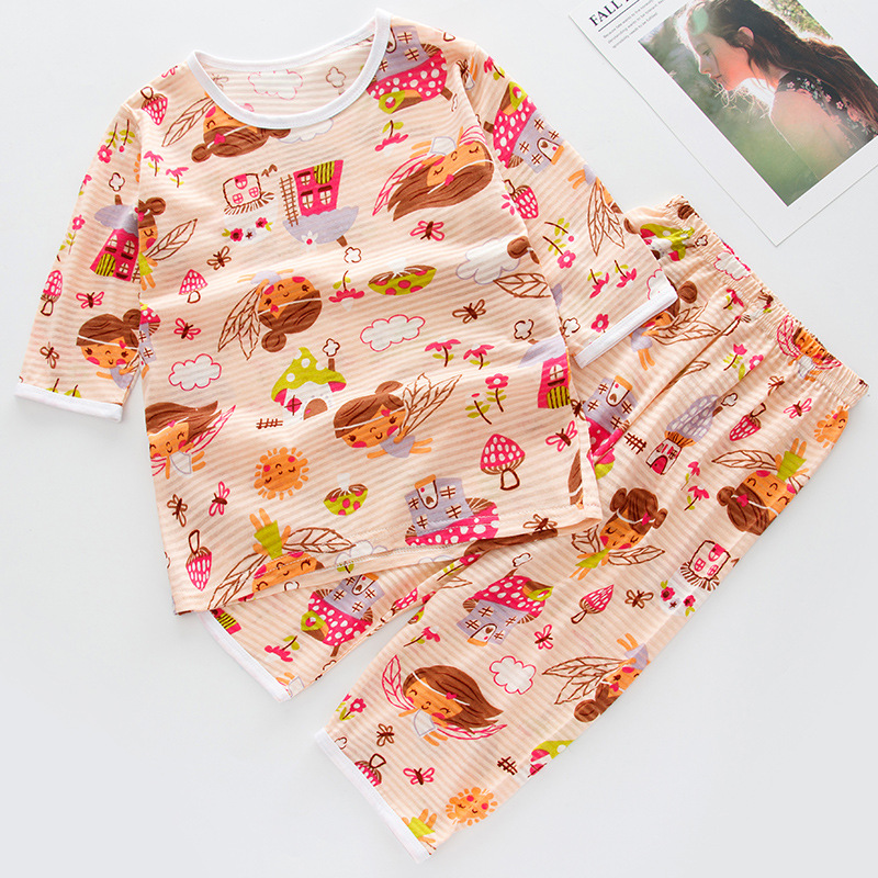 Summer Children Pajamas Short Sleeve Cartoon Cotton  Kids Clothes Tops+ Pants 2Pcs Suit Sleepwear