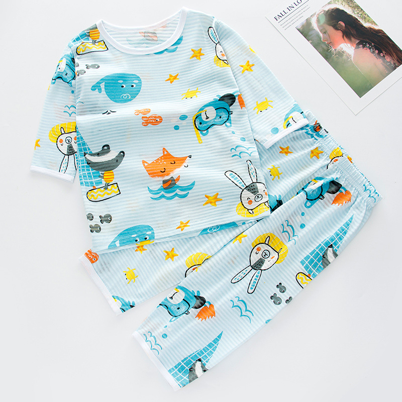 Summer Children Pajamas Short Sleeve Cartoon Cotton  Kids Clothes Tops+ Pants 2Pcs Suit Sleepwear