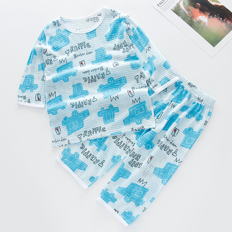 Summer Children Pajamas Short Sleeve Cartoon Cotton  Kids Clothes Tops+ Pants 2Pcs Suit Sleepwear