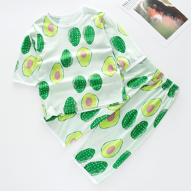 Summer Children Pajamas Short Sleeve Cartoon Cotton  Kids Clothes Tops+ Pants 2Pcs Suit Sleepwear