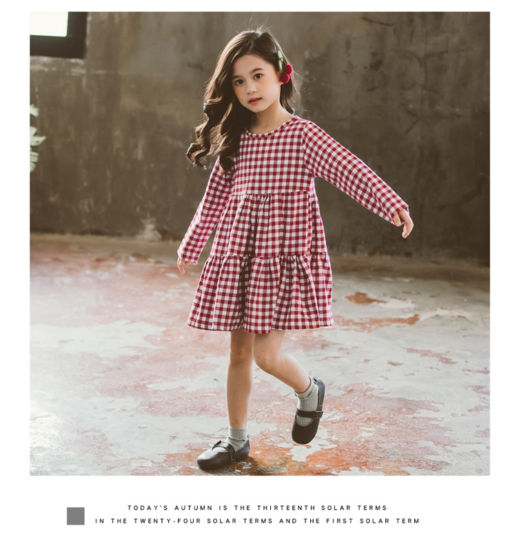 Midodo Girls long sleeved dress for children Clothing Korean plaid doll dress bow knot children's dress 2-12 Years 220002