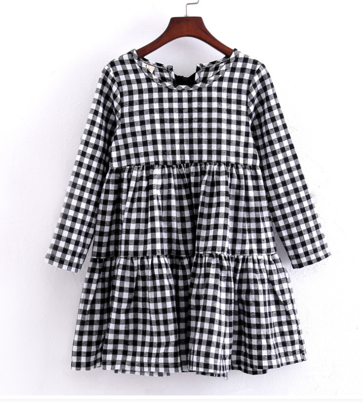 Midodo Girls long sleeved dress for children Clothing Korean plaid doll dress bow knot children's dress 2-12 Years 220002