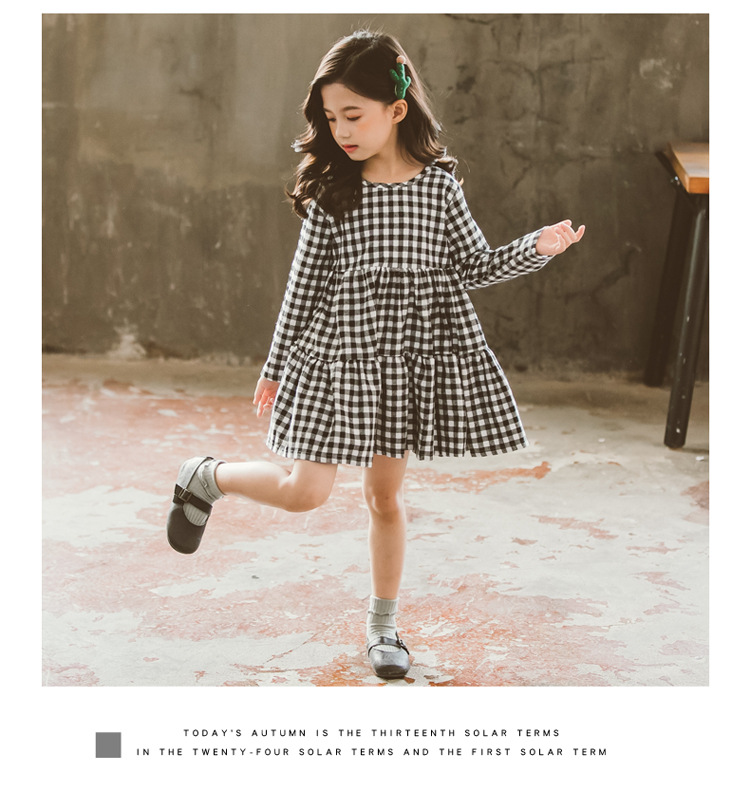 Midodo Girls long sleeved dress for children Clothing Korean plaid doll dress bow knot children's dress 2-12 Years 220002