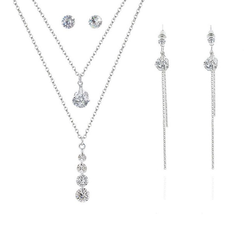 4pcs/set Ladies fashion trend PU quartz watch + Necklace Earrings Environmentally Zircon Jewelry