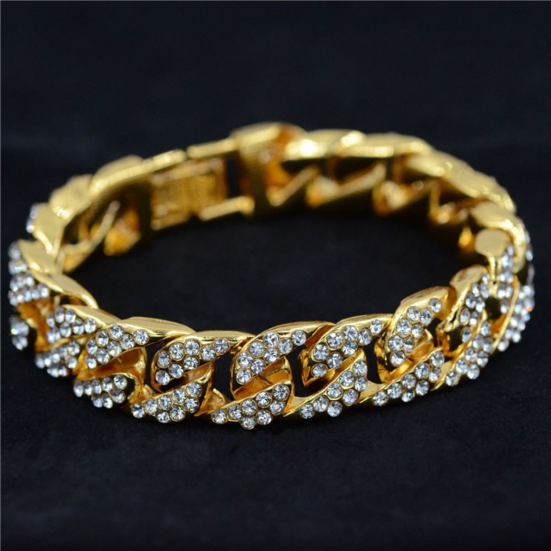 3Pcs/Set Hip Hop Men Bracelets+ Iced Out Crystal Watch +Ring set