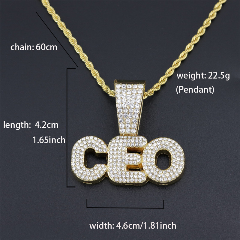 Hip Hop Letter CEO Pendant Necklaces For Women Men Cubic Zircon Miami Cuban Chain  Jewelry Gift