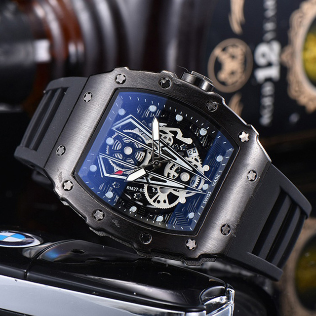 Richard Luxury Men Watches Quartz Designer Silicone Automati Strap Red Black Hot Selling Waterproof