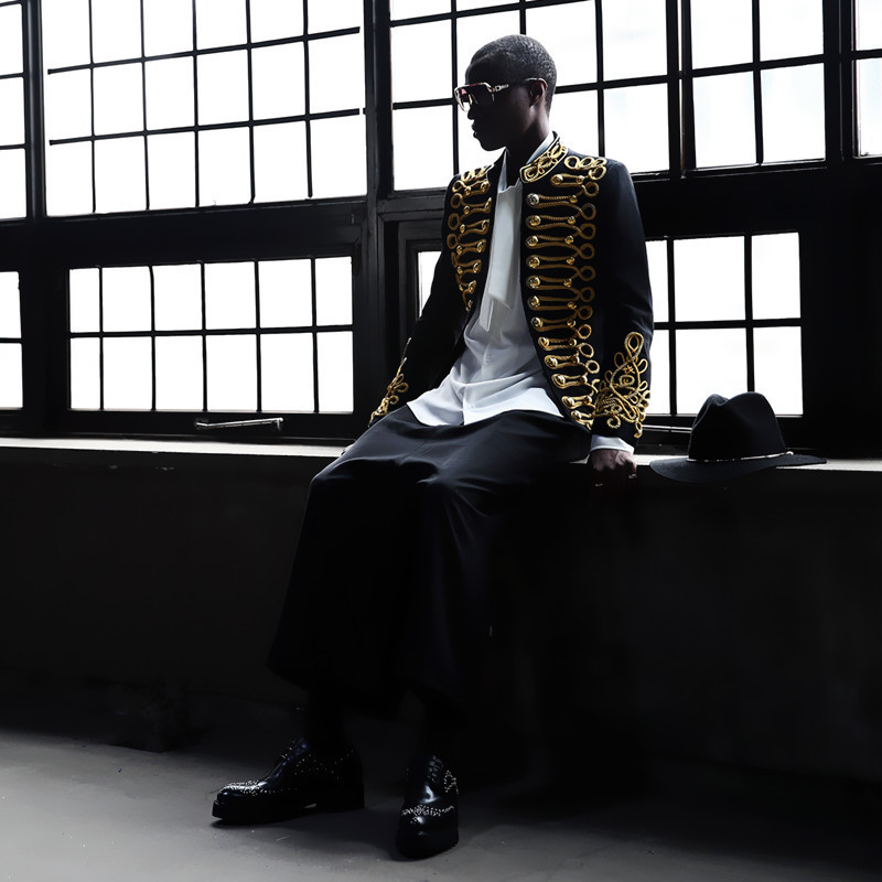 Blazers Men Black Gold Embroidery Jacket Coat Nightclub Male Singer Host Costume Studio Stage Wears