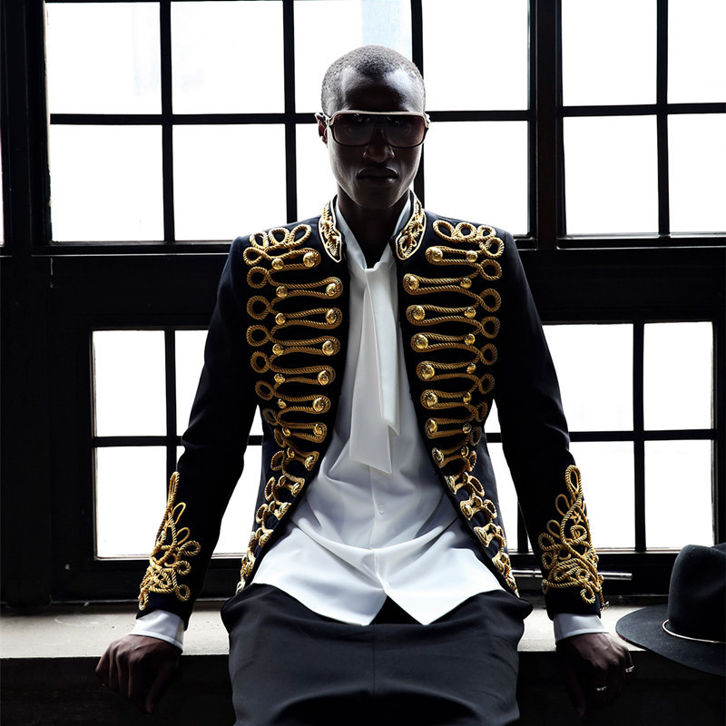 Blazers Men Black Gold Embroidery Jacket Coat Nightclub Male Singer Host Costume Studio Stage Wears