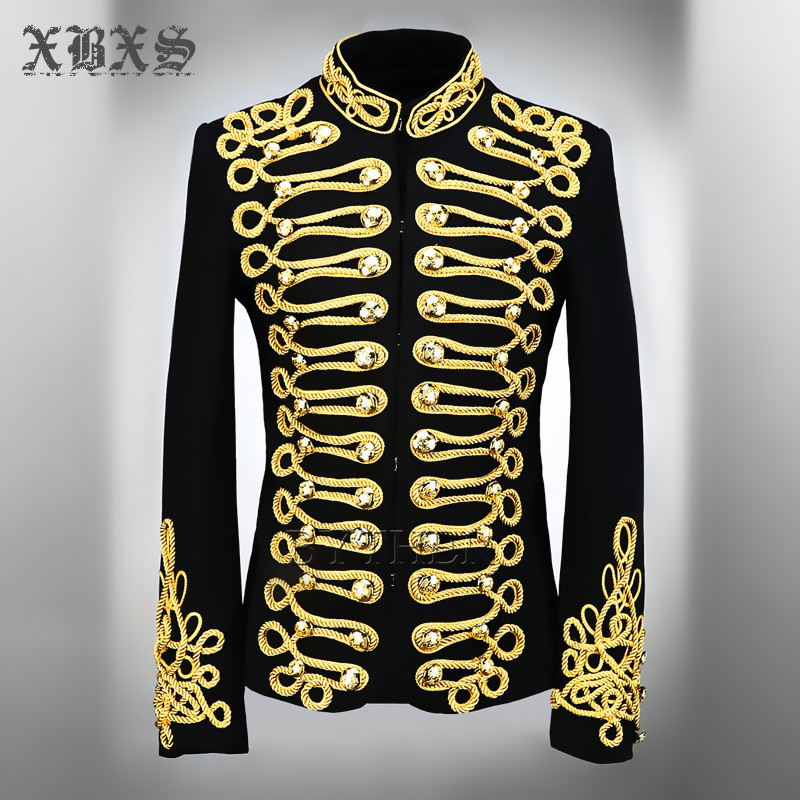 Blazers Men Black Gold Embroidery Jacket Coat Nightclub Male Singer Host Costume Studio Stage Wears
