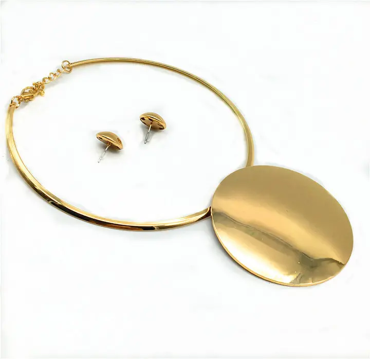 Bridal necklace set   Exaggerated alloy wafer pendant ornaments