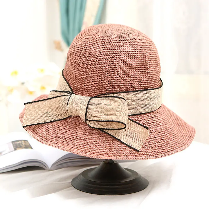 Folding beach sun hat for vacationThe fisherman bucket hats Lady's bow sun hat