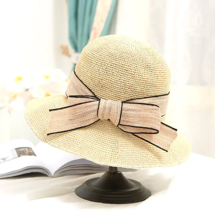 Folding beach sun hat for vacationThe fisherman bucket hats Lady's bow sun hat