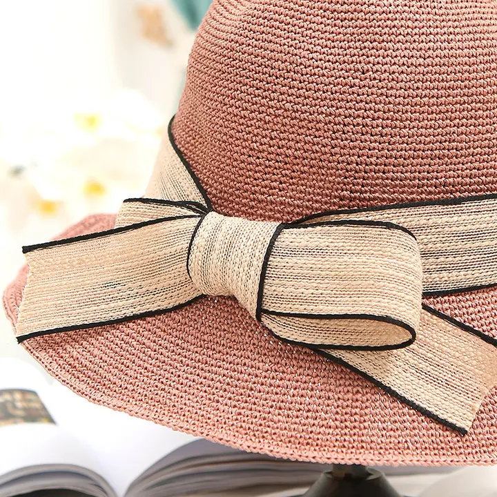 Folding beach sun hat for vacationThe fisherman bucket hats Lady's bow sun hat