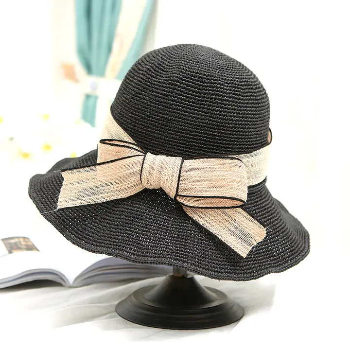 Folding beach sun hat for vacationThe fisherman bucket hats Lady's bow sun hat