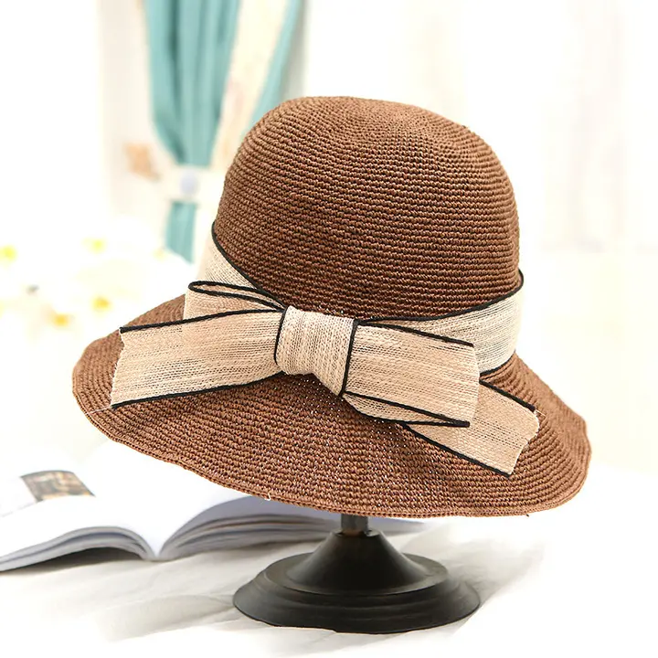 Folding beach sun hat for vacationThe fisherman bucket hats Lady's bow sun hat
