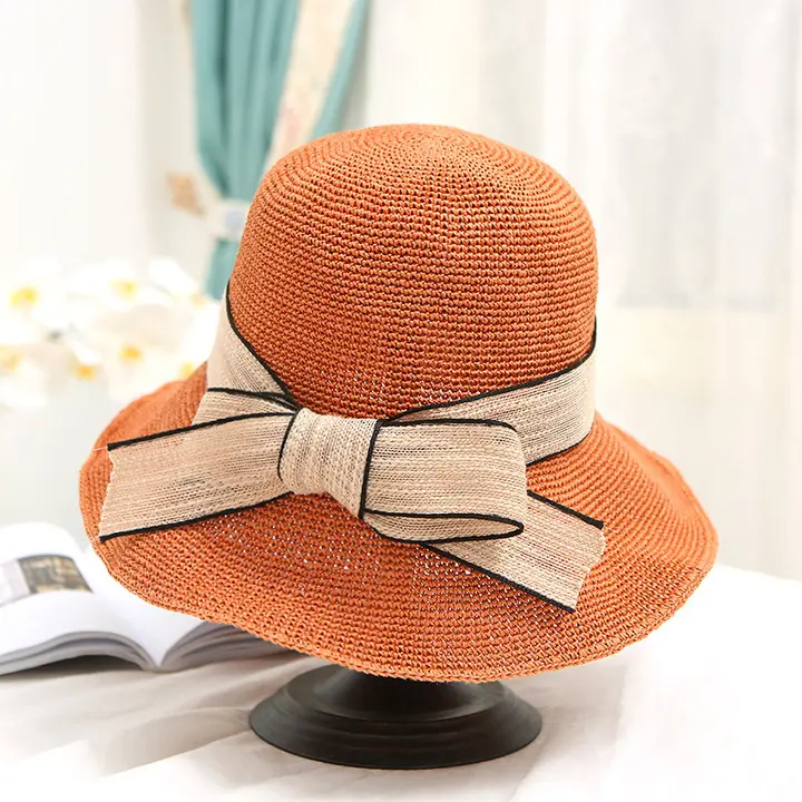 Folding beach sun hat for vacationThe fisherman bucket hats Lady's bow sun hat