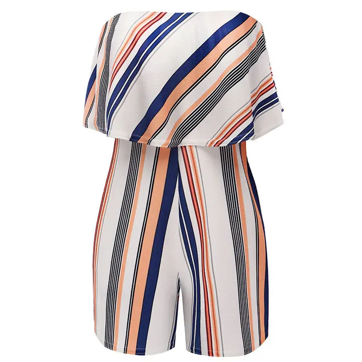 Panty jumpsuit with bodice V neckline and ruffled stripe print A dress, shorts