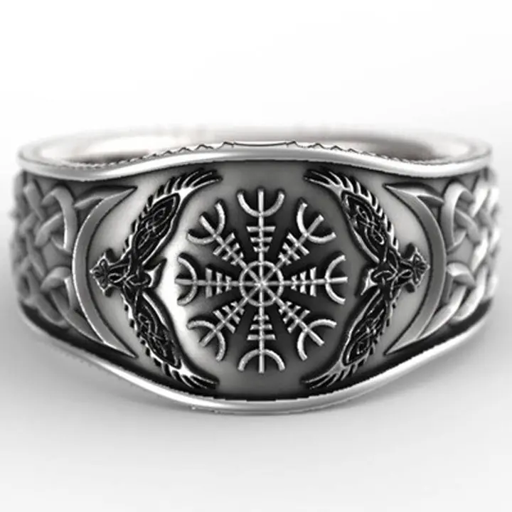 Norse mythology Viking celts A compass Restoring ancient ways graffiti S925 Thai silver plating ring