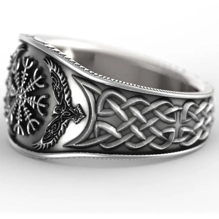Norse mythology Viking celts A compass Restoring ancient ways graffiti S925 Thai silver plating ring