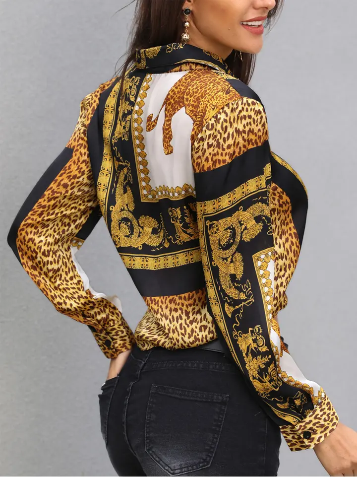 Printing Online celebrity Restoring ancient ways Deep V Long sleeve Shirts are to be Blouse