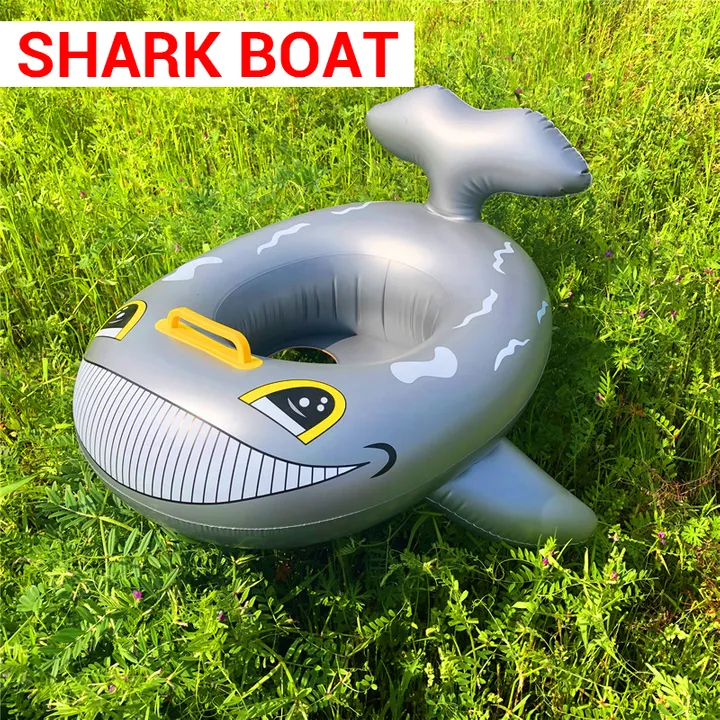 Inflatable shark boat Children's swimming rings  Silver baby swim ring with handle sitting circle