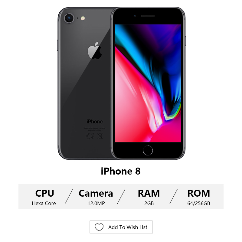 Refurbished phone iphone 8 256GB +2GB 12MP+7MP 4.7 inch apple mobile with fingerprint iphone8