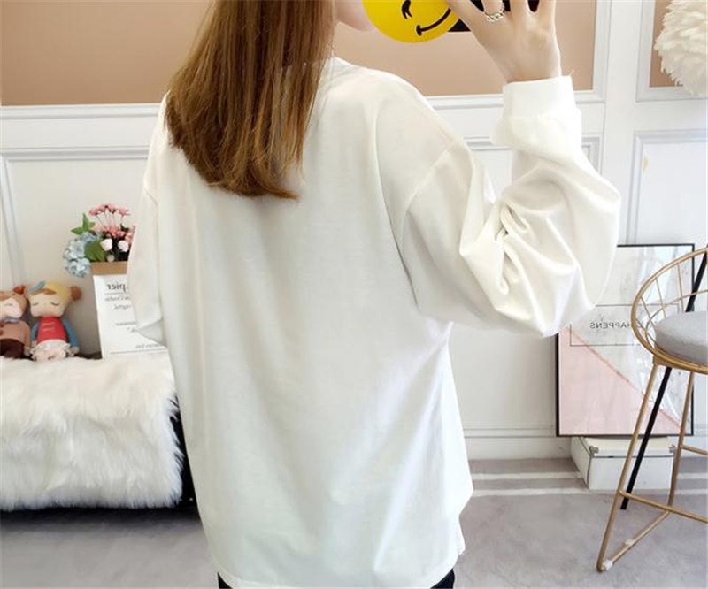 Women's Clothes 2019 new fat mm long-sleeved T-shirt large size fat sister loose thin cover belly