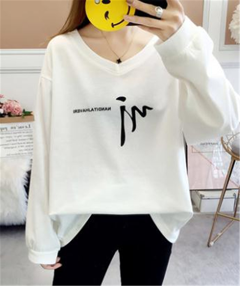 Women's Clothes 2019 new fat mm long-sleeved T-shirt large size fat sister loose thin cover belly