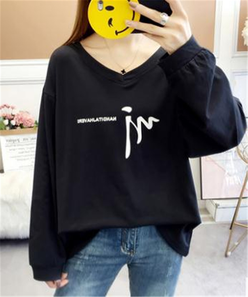Women's Clothes 2019 new fat mm long-sleeved T-shirt large size fat sister loose thin cover belly
