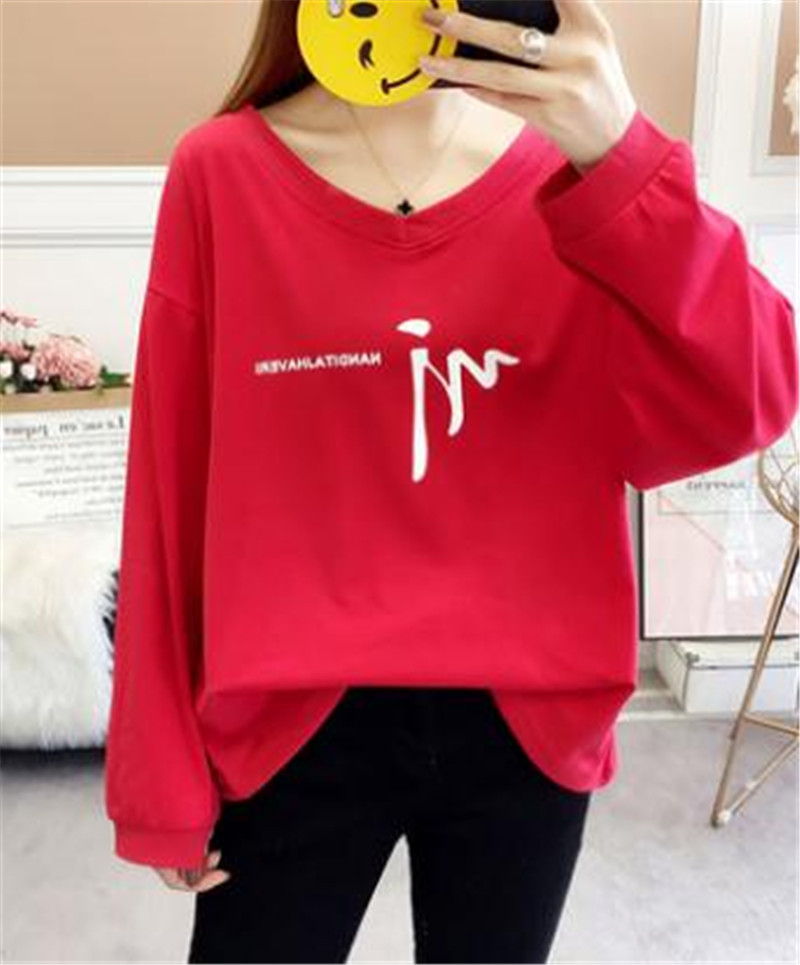 Women's Clothes 2019 new fat mm long-sleeved T-shirt large size fat sister loose thin cover belly