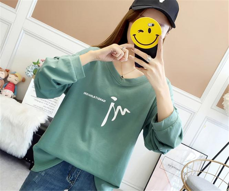 Women's Clothes 2019 new fat mm long-sleeved T-shirt large size fat sister loose thin cover belly