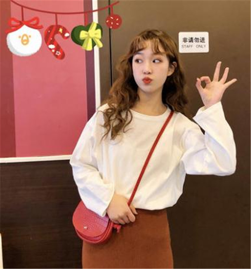 Women's Clothes Chic long-sleeved t-shirt female loose student wild solid color inside the bottoming