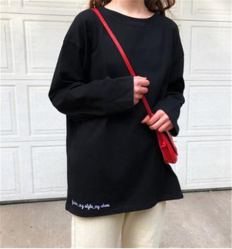 Women's Clothes Chic long-sleeved t-shirt female loose student wild solid color inside the bottoming