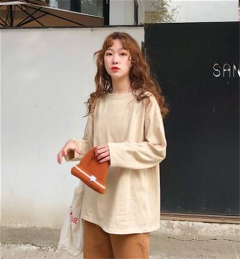 Women's Clothes Chic long-sleeved t-shirt female loose student wild solid color inside the bottoming