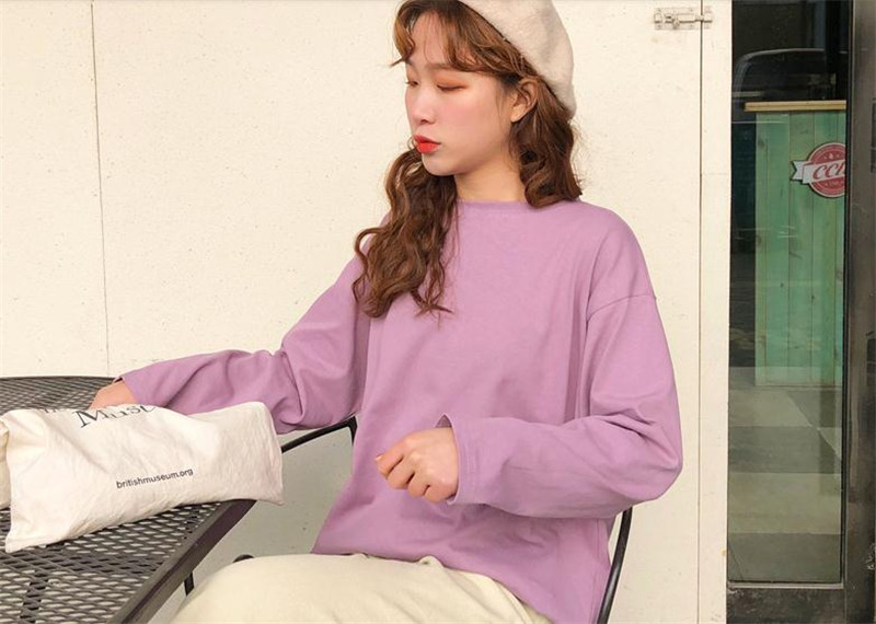 Women's Clothes Chic long-sleeved t-shirt female loose student wild solid color inside the bottoming