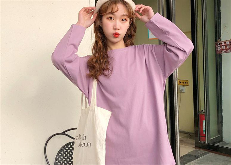 Women's Clothes Chic long-sleeved t-shirt female loose student wild solid color inside the bottoming