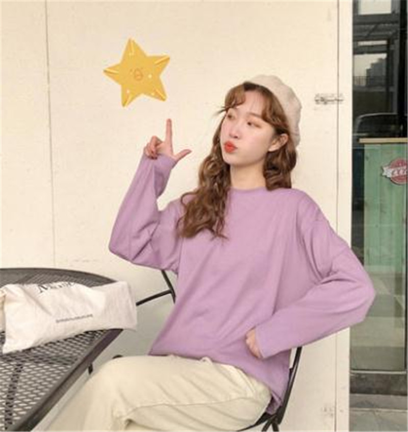 Women's Clothes Chic long-sleeved t-shirt female loose student wild solid color inside the bottoming