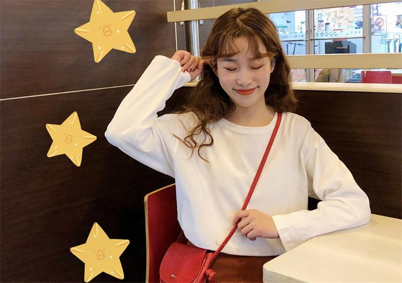 Women's Clothes Chic long-sleeved t-shirt female loose student wild solid color inside the bottoming