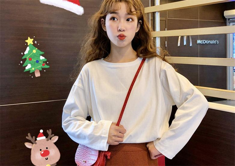 Women's Clothes Chic long-sleeved t-shirt female loose student wild solid color inside the bottoming
