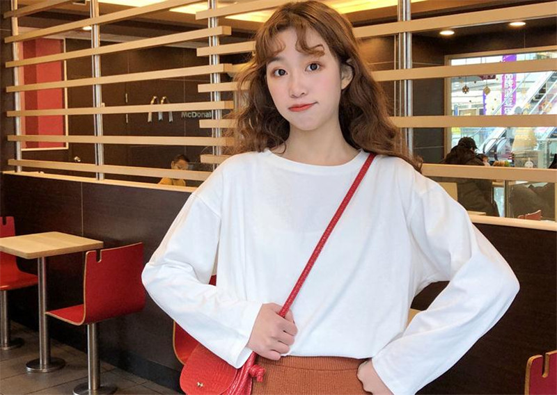 Women's Clothes Chic long-sleeved t-shirt female loose student wild solid color inside the bottoming