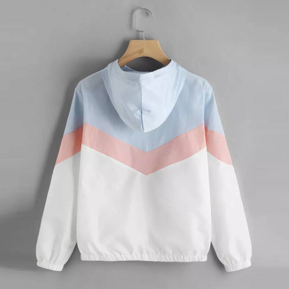 Women's Clothes Windbreaker Jacket Female Multicolor Patchwork Hooded Jacket Basic Jackets  Coats