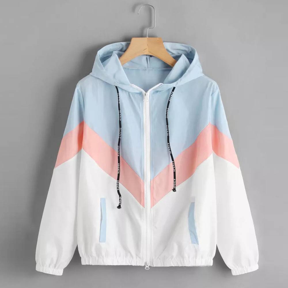 Women's Clothes Windbreaker Jacket Female Multicolor Patchwork Hooded Jacket Basic Jackets  Coats