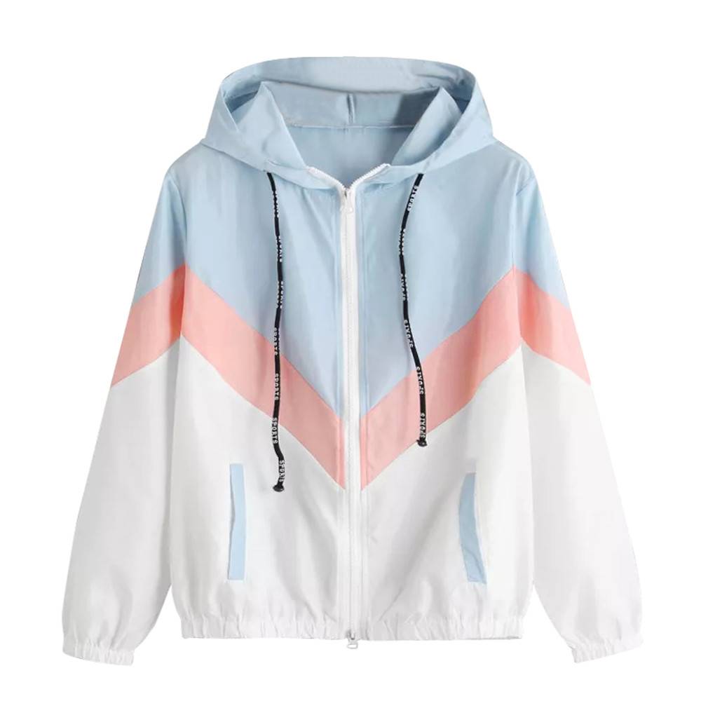 Women's Clothes Windbreaker Jacket Female Multicolor Patchwork Hooded Jacket Basic Jackets  Coats
