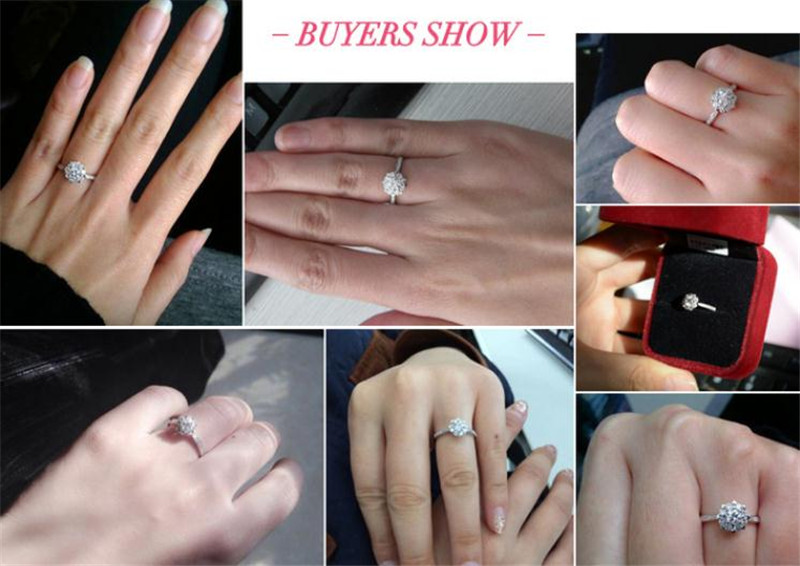 Simulation Diamond Ring 925 Sterling Silver Diamond Wedding Crystal Female
