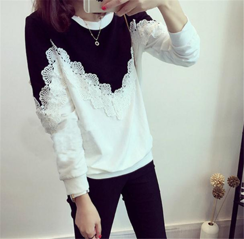 Women's Clothes New long-sleeved t-shirt female student thin section sweater loose wild lace top