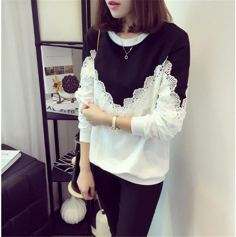 Women's Clothes New long-sleeved t-shirt female student thin section sweater loose wild lace top