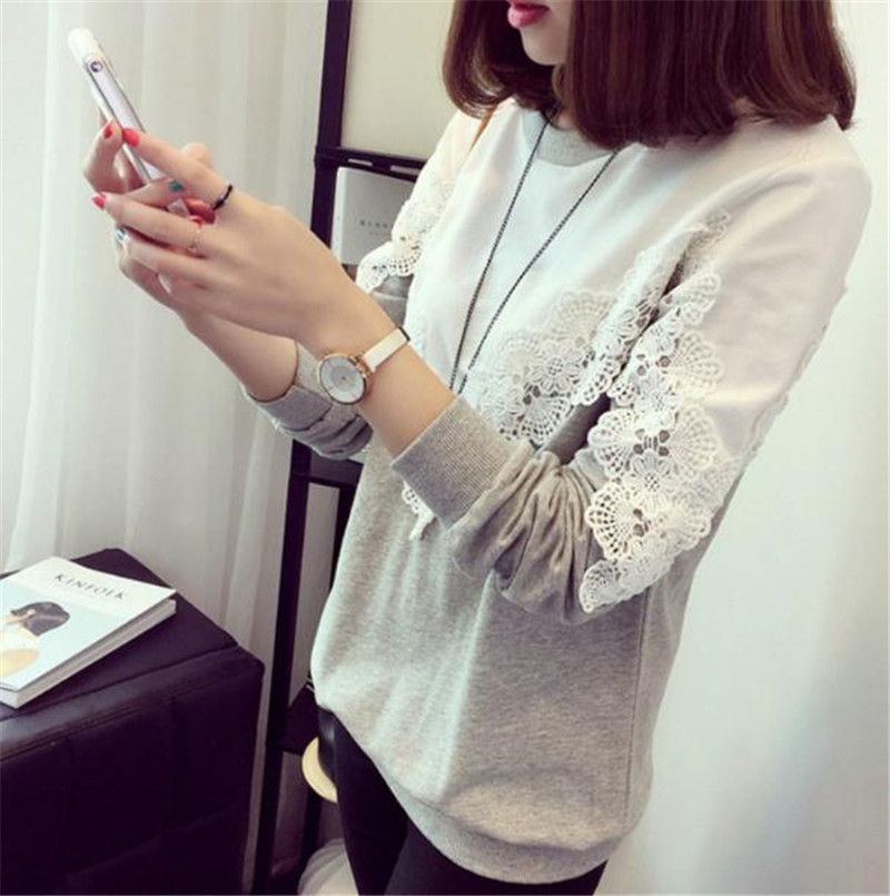Women's Clothes New long-sleeved t-shirt female student thin section sweater loose wild lace top