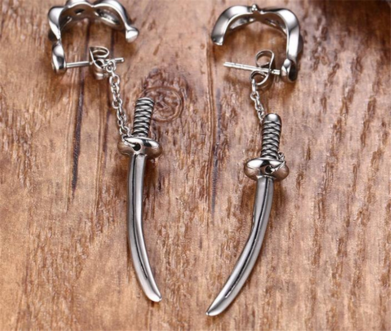 New listing Punk style men's sword earrings Trendy men's earrings Fashion gifts